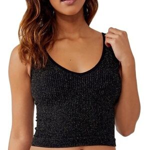 Free People Black gold Sparkle V-Neck Tank